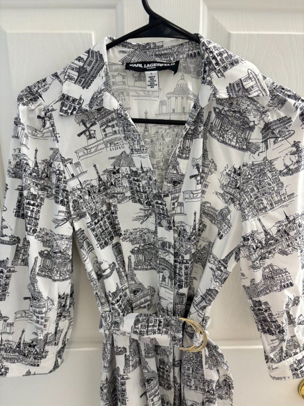 NWOT Karl Lagerfeld Landmark Print Cotton Shirtdress Size 2 - Picture 3 of 7
